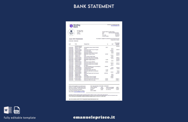 modello word di estratto conto bancario UK Starling in stile verificato
